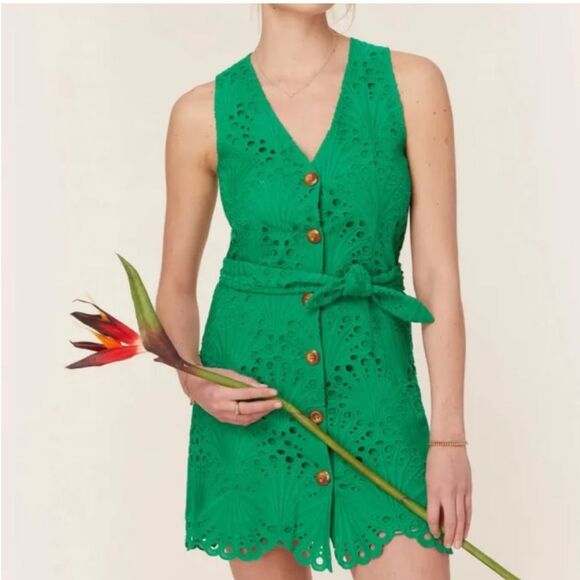 Andie The Navarino Dress Button Front Eyelet Emerald Green size XL NWT - Picture 1 of 9
